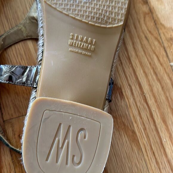 Stuart Weiztman sz 8 gold espadrilles with heel alligator print straps good cond - Picture 4 of 9